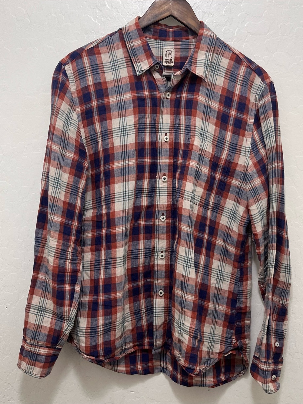 Hiroshi Kato Autumn Plaid Linen Button Up Shirt Men's Medium